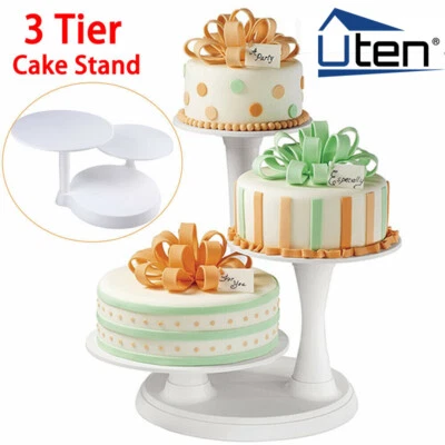 3 Tier White Round Cake Rack Food Holder Plate Display Stand Birthday Party - Image 1 of 4