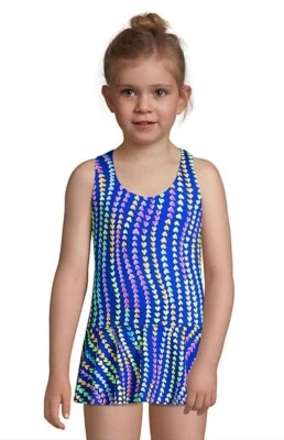 NUEVO Traje de baño Lands End talla 2 AZUL con CORAZONES 1 pieza FALDA 2t niña traje de baño UPF Foto 1 de 4