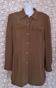 Liz Claiborne Collection Jacket Sz. 14 Brown Sandwashed Silk Button-Up Lined NWT - Foto 1 di 10