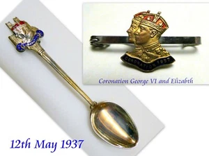 vtg Coronation May 12th 1937 SPOON & BROOCH King George VI & Queen Elizabeth UK - Picture 1 of 12