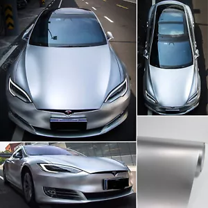 Silver Stretch Entire Car Wrap Satin Chrome Glitter Pearl Metal Vinyl Sticker AX - Picture 1 of 5