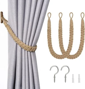 Paquete de 2 Corbatas Cortina Cuerda de Yute Natural Estilo Boho Rústico Corbata Decorativa Corbata - Imagen 1 de 3