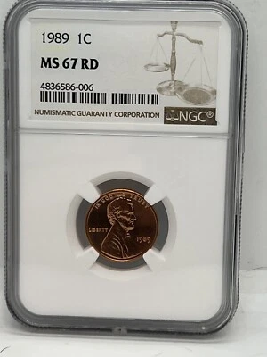 1989-P NGC MS67 RD Lincoln Cent #1116. **** **** - Image 1 of 4