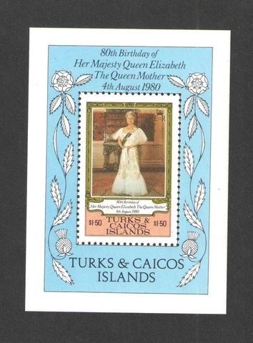 1980 TURKS & CAICOS ISLANDS Scott 441 { BIRTHDAY QUEEN } SOUVENIR SHEET MNH Cover