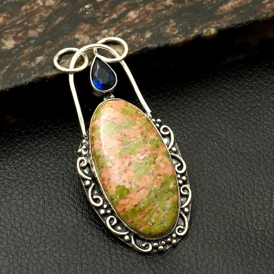 Colgante étnico hecho a mano de piedras preciosas de tanzanita Unakita joyería regalo 2,4" AP-41658 Foto 1 de 1