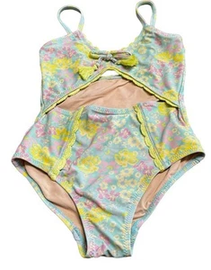Crochet Floral Girls One Piece Bathing Suit Pastel Yellow Blue Pink 5T UPF 50+ - Picture 1 of 10