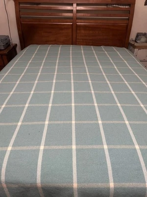 LL Bean Pendleton Wool Blanket 91x89” Seafoam Green Plaid *Imperfections  - Image 1 of 4
