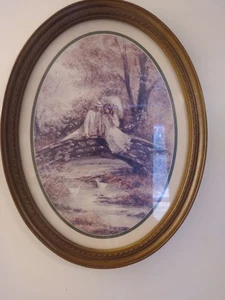 VTG Homco Home Interior Oval Print-Couple In The Park-Framed Hanging Art 17"x13" - Picture 1 of 16