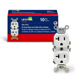 Toma de corriente/receptáculo dúplex de grado comercial 20 amperios 125 V, blanco (paquete de 10) CBR20-WM - Imagen 1 de 12