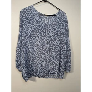 Como Blu Size XL Chambray Leopard Print Tunic Blouse Shimmer V Neck - Picture 1 of 8