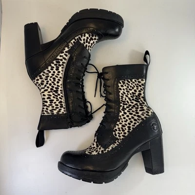 Dr. Martens Regina Boots Women’s US 7 Black Leopard Pony Hair Heeled Brogue Docs - Image 1 of 4