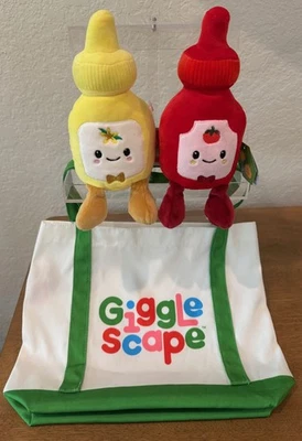 Giggle Scape Ketchup & Mustard Plush Toy w/ bonus Bag - Lot of 3!  Gigglescape - Image 1 of 4