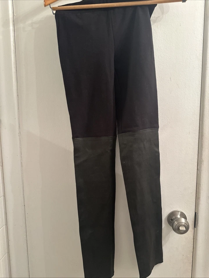 Vince Leggings Pantalones Talla XXS Negro Con Cuero Piernas Inferiores Foto 1 de 1