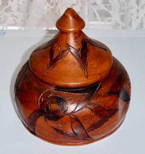 Caja circular de madera tallada a mano de colección baratija con tapa plato de caramelo de tuerca de 5" de diámetro - Imagen 1 de 11