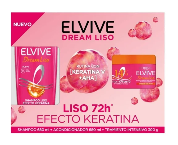 Pack Champú Dream Liso Elvive 680 ml + Acondicionador 680 ml + Mascarilla 300 g Foto 1 de 4