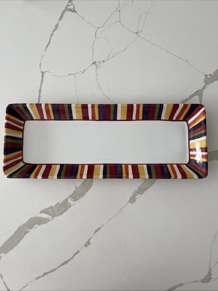 Plato rectangular para servir Pampered Chef Simple Additions Stripes 16” - EC Foto 1 de 2