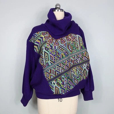 Suéter Vintage Cuello Alto XL Púrpura Tejido Colorido Funky Ecléctico Años 80 Máximo Foto 1 de 4