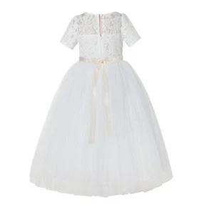 Wedding Flower Girl Dresses White Lace Dress Lace Tulle Dress Pageant Dresses - Picture 1 of 25