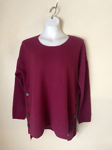 Soft Surroundings Cashmere Magenta Pink Side Button Detail Hi-Lo Sweater Sz XL