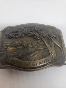 Vintage New England Landstraße Szene Messing Gürtelschnalle Indiana Metall Handwerk G96 - Bild 1 von 4
