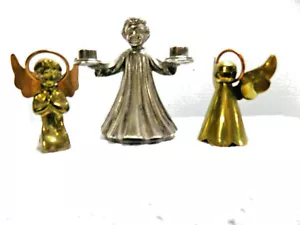 3 Small ANGELS CHERUB FIGURINES Candle Holder & Bell METAL ANTIQUE GERMANY - Picture 1 of 12
