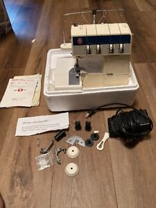 CLEAN White SUPER LOCK 734DW Serger Sewing Machine With Foot Pedal, EXTRAS, LOOK