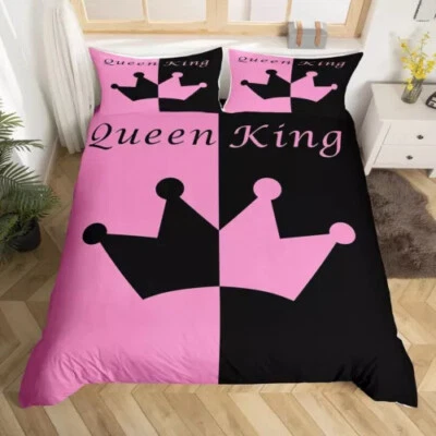 Juego de cama con funda nórdica edredón rosa negro Queen & King Crown funda de almohada Queen Foto 1 de 4