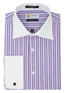 Labiyeur Slim Fit Purple Stripes White French Cuff Dress Shirt - Picture 1 of 9