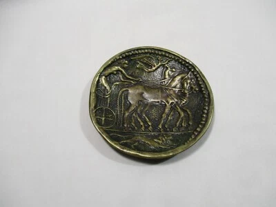 MAX LE VERRIER ANCIEN VIDE POCHE QUADRIGE DECADRACHME SYRACUSE COUPELLE BRONZE   - Photo 1/4