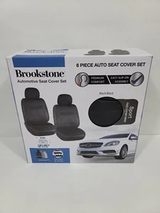 Brookstone Automotive Seat Cover Set Black Faux Leather 6 Piece Set Universal - Picture 1 of 7
