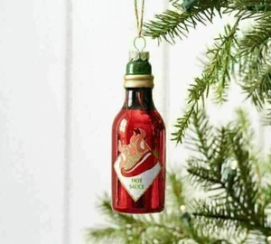 NUEVO Botella de salsa caliente de vidrio de mercurio Pottery Barn adorno de Navidad rojo - Imagen 1 de 8