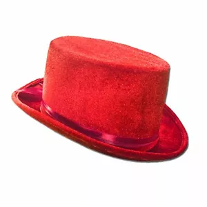 Red Velvet Top Hat Costume Accessory Ringmaster Magician Mad Hatter 61cm - Picture 1 of 1
