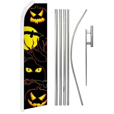 Halloween Eyes Swooper Flutter Feather Advertising Holiday Flag & Pole Kit - Image 1 of 4