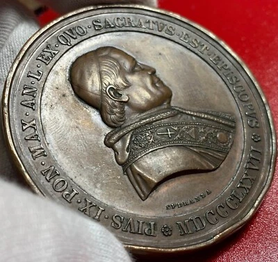1877 VATICAN PIUS IX RELIEF MEDAL by SPERANZA 105gr 60mm BRONZE RARE! not silver - Image 1 of 4
