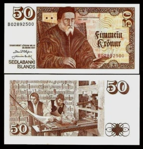 Iceland 50 KRONUR P-49 1961 BISHOP Icelandic PRINTING MACHINE UNC Tone BANK NOTE - Picture 1 of 7