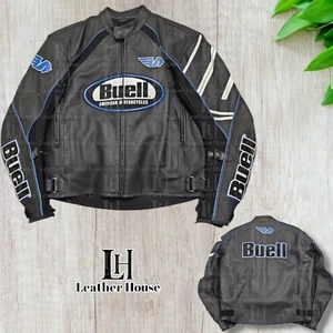 New Mens BUELL Leather Jacket Buell Racing Jacket Buell Motorcycle Biker Jacket - Picture 1 of 4