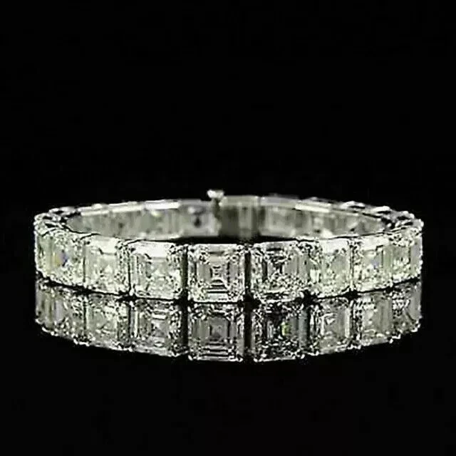 20 Ct Ascher Cut Lab Created Diamond 8.5" Tennis Bracelet 14K White Gold Plated - Imagem 1 de 2