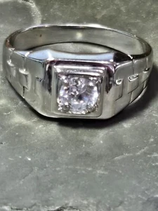 Stamped 925 Sterling Silver 2.6 Grams  Cubic Zirconia  Pinky Ring Size 7.2  Mens - Picture 1 of 9