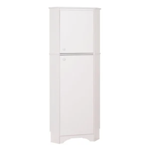 Corner Cabinet with Two Doors, Tall White Storage Cabinet Bathroom Shelf Cabinet - Picture 1 of 7