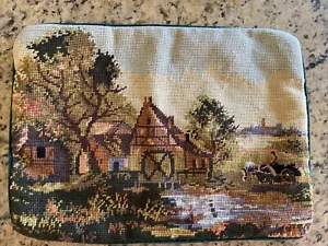 Needlepoint Pillow Countryside Village Horse Farm 11” X 15” Imperial Elegance - Picture 1 of 8