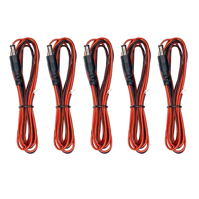 (5) Pack of 6ft. 2.1mm x 5.5mm DC Barrel Power Plug to Bare Open Ended Cables