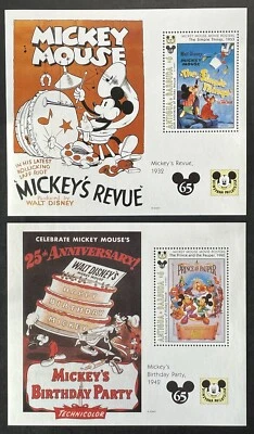 ANTIGUA MICKEY MOUSE MOVIE POSTERS DISNEY STAMPS 2 S/S 1993 MNH MICKEY'S REVUE - Image 1 of 3