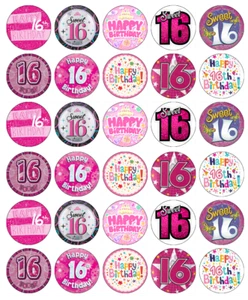 16th Birthday Girl x 30 Cupcake Toppers Edible Wafer Paper Fairy Cake Toppers - Picture 1 of 3