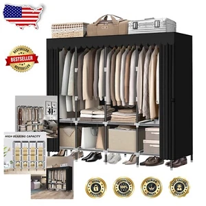 65.4-Inch Black Portable Closet with Zippers - Spacious Hanging Storage Solution - Picture 1 of 9