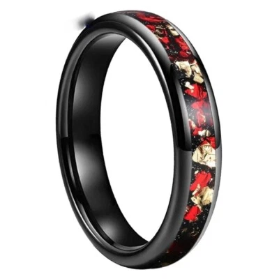 4MM Gold Color Tungsten Carbide Ring Band Red & Gold Foil Inlay Ring Comfort Fit - Image 1 of 4
