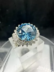 Ladies blue topaz ring oval baguettes sterling silver 9 carat cz cocktail s003 - Picture 1 of 7