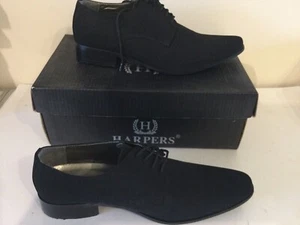 Mens HARPERS Black SUEDE LEATHER Shoes U.K. 6 E.U. 39 BNIB T7593 - Picture 1 of 7