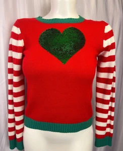 Sweater Girls Christmas Sz XXL 18 Flip Sequins Sensory Heart Holiday Not Ugly R2 - Picture 1 of 7