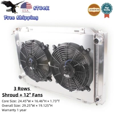 Radiador de aluminio de 3 filas + 2 ventiladores para Ford Mustang Foxbody 1979-93 5,0 L 2,3 L AT/MT -Y1 Foto 1 de 4