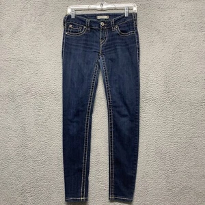 Pantalones de mezclilla plateados para junior talla 27x31 gruesos con costuras doradas de 5 bolsillos con acentos de gema - Imagen 1 de 12